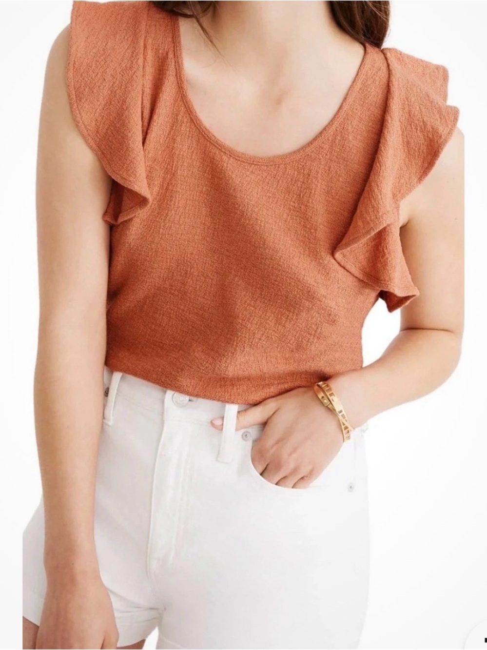 Madewell Texture & Thread Women’s Sz S Ruffle Sleeve Tank Top Romantic Coral 878
